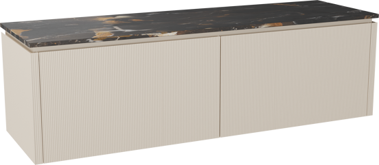 Balmani Eclips hängendes Möbelstück Set: 180 x 55 cm, Sandbeige, mit Stretto Einzel- oder Doppel Waschtischplatte Portoro Gold Marmor, Vertikale symmetrische gerade Rippe