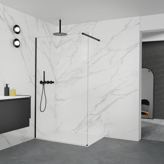 Balmani Modular douche à l'italienne: 120 x 200 cm, Verre transparent, Profil Noir mat