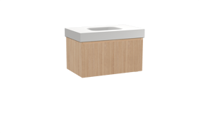 Balmani Fila hängendes Möbelstück Set: 90 x 55 cm, Naturbelassene Eiche, mit Arcato Einzelwaschtisch, Solid Surface, Weiß matt, Vertikale symmetrische gerade Rippe