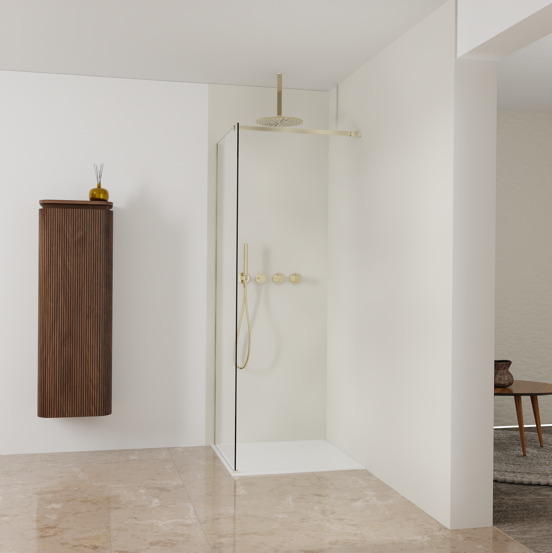 Balmani Modular douche à l'italienne: 80 x 200 cm, Verre transparent, Profil Brushed Champagne Gold