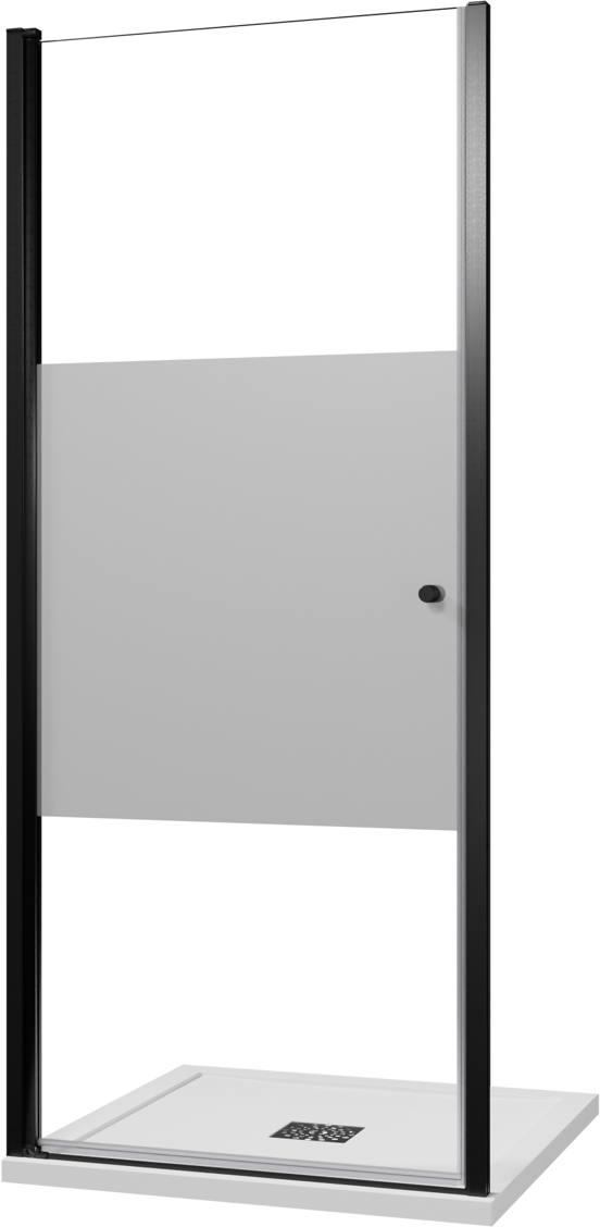 Luca Varess Kuresa douche draaideur 90 x 200 cm helder glas met matte strook mat zwart profiel
