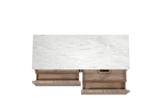 Balmani Forma hängendes Möbelstück Set: 150 x 55 cm, Amerikanischer Nussbaum, mit Stretto Einzel- oder Doppel Waschtischplatte, Marmor, Carrara, Horizontale symmetrische gerade Rippe