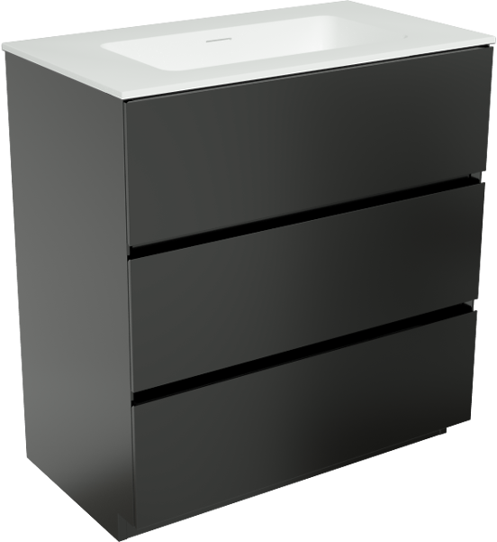 Storke Edge meuble salle de bains à poser 80 x 46 cm noir mat avec Mata plan simple en solid surface blanc mat