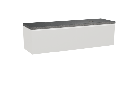 Balmani Idra hängendes Möbelstück Set: 180 x 55 cm, Weiß matt, mit Rock Doppel Waschtischplatte, Schwarzes Granit