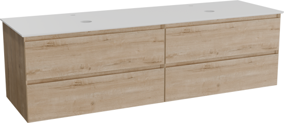 Balmani Mitra zwevend badkamermeubel 180 x 55 cm ruwe eik met Facetta dubbel tablet in solid surface mat wit