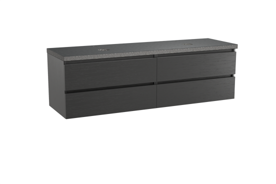 Balmani Lucida meuble salle de bains suspendu 180 x 55 cm chêne noir avec Rock tablette double en granit noir