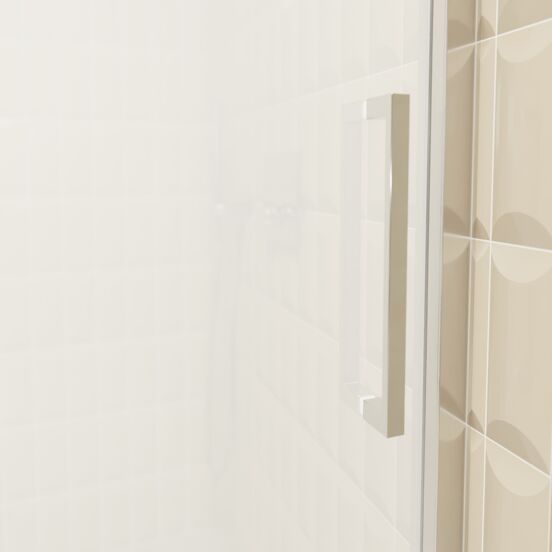 Balmani Senses Design porte coulissante à gauche 120 cm x 210 cm verre transparent avec bande matte, Profil chrome