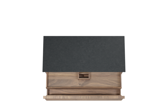 Balmani Forma hängendes Möbelstück Set: 120 x 55 cm, Amerikanischer Nussbaum, mit Stretto Einzel Waschtischplatte, Granit, Schwarzes Granit, Horizontale symmetrische gerade Rippe