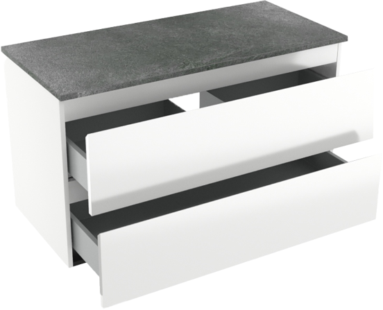 Linie Lado zwevend badkamermeubel 100 x 46 cm glanzend wit met Lado enkel of dubbel tablet in melamine leisteen grijs