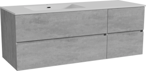 Storke Edge meuble salle de bains suspendu 140 x 52 cm béton gris foncé avec Diva plan vasque asymétrique à gauche en marbre composite blanc brillant