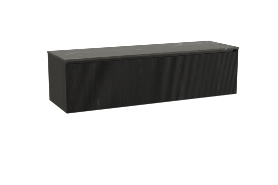 Balmani Fila hängendes Möbelstück Set: 180 x 55 cm, Schwarze Eiche, mit Stretto Einzel- oder Doppel Waschtischplatte, Marmor, Pietra Grey, Vertikale symmetrische gerade Rippe