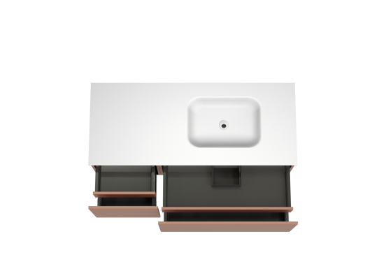 Balmani Sfera meuble salle de bains suspendu 135 x 55 cm cotto avec Tablo Arcato vasque asymétrique droite en solid surface blanc mat