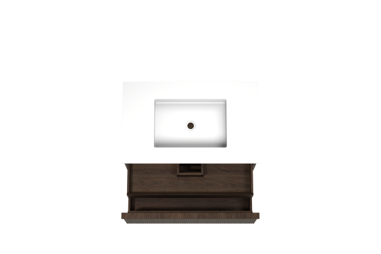 Balmani Forma zwevend badkamermeubel 90 x 55 cm gerookte eik met Tablo Stretto enkele wastafel in solid surface mat wit, Verticale symmetrische rechte ribbel