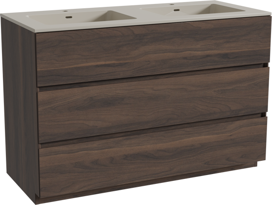 Storke Edge staand badkamermeubel 120 x 52 cm notelaar met Diva dubbele wastafel in top solid zijdegrijs