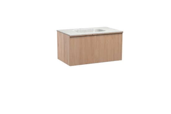 Balmani Forma zwevend badkamermeubel 90 x 55 cm natuur eik met Tablo Arcato enkele wastafel in marmer carrara, Verticale symmetrische rechte ribbel