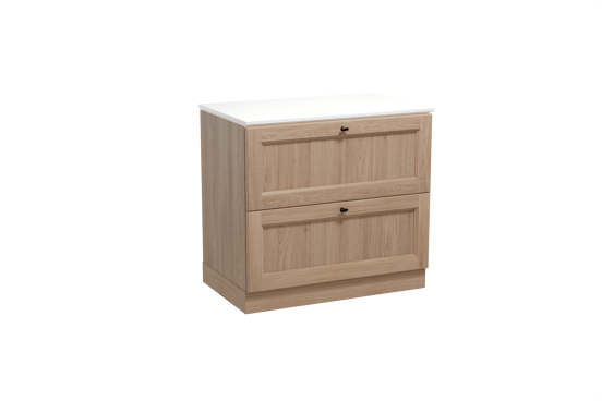 Balmani Lemon freistehendes Möbelstück Set: 90 x 55 cm, Verwitterte Eiche, mit Stretto Einzel Waschtischplatte, Solid Surface Weiß matt
