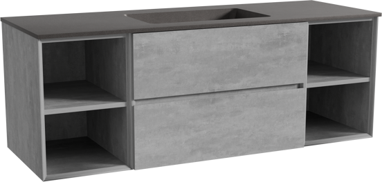 Storke Edge zwevend badmeubel 145 x 52 cm beton donkergrijs met Scuro enkele wastafel in kwarts mat zwart