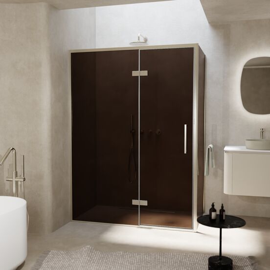 Balmani Senses Design douchehoek met linkse draaideur en vaste zijwand, 140 x 90 cm, Brons, Brushed CoolMetal profielen, met coating