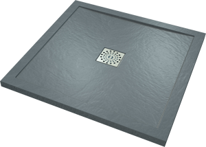 Linie Lido douchebak 80 x 80 cm composietmarmer donkergrijs leisteenstructuur