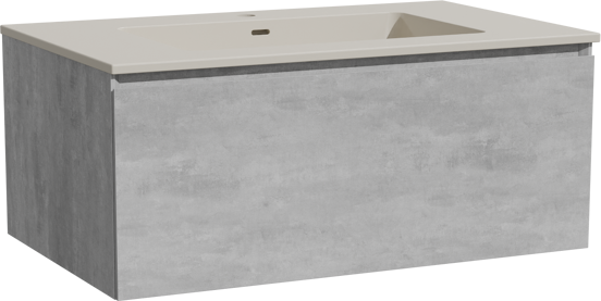 Storke Edge zwevend badkamermeubel 85 x 52 cm beton donkergrijs met Diva enkele wastafel in top solid zijdegrijs