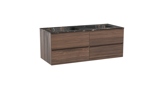 Balmani Mitra meuble salle de bains suspendu 135 x 55 cm noyer avec Tablo Arcato double vasque en marbre portoro gold