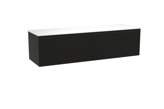 Balmani Idra zwevend badkamermeubel 180 x 55 cm mat zwart met Stretto enkel of dubbel tablet in solid surface mat wit