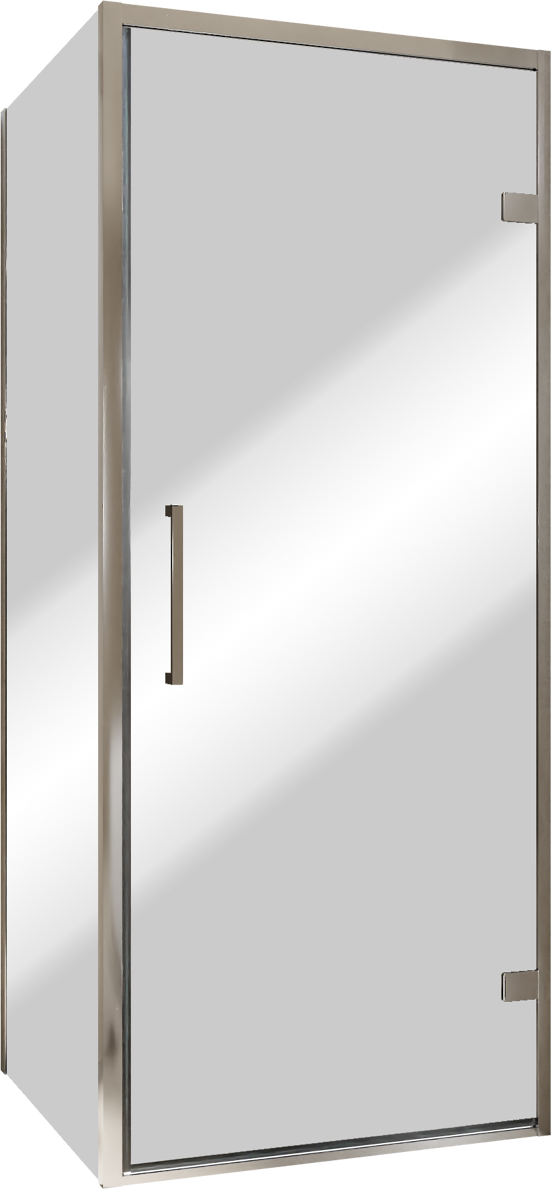 Balmani Senses Design douche en coin avec porte pivotante à droite et paroi latérale fixe, 90 x 100 cm, Miroir Reflex, Profil chrome, coating inclus, coating inclus