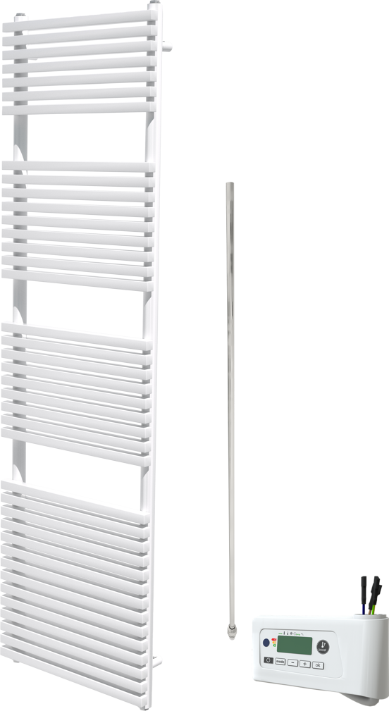 Vipera Vesuvio enkele handdoekradiator 50 x 180 cm elektrische verwarming mat wit zij- en middenaansluiting 982W, weerstand inbegrepen