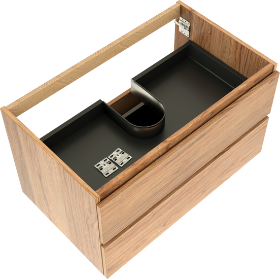 Balmani Lucida hängender Waschbeckenunterschrank: 90 x 55 cm, Teak, 2 Schubladen