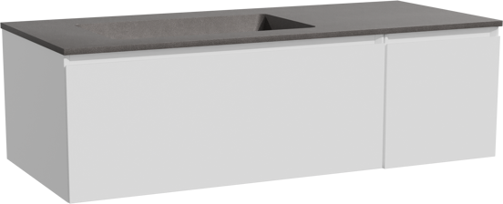 Storke Edge zwevend badmeubel 120 x 52 cm mat wit met Scuro asymmetrisch linkse wastafel in kwarts mat zwart