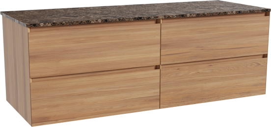 Balmani Mitra meuble salle de bains suspendu 150 x 55 cm teck avec Stretto tablette simple ou double en marbre dark emperador