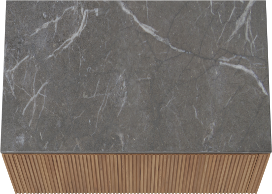 Balmani Eclips meuble salle de bains suspendu 90 x 55 cm Teck avec Stretto tablette simple en Pietra Grey marbre, Nervure droite symétrique verticale