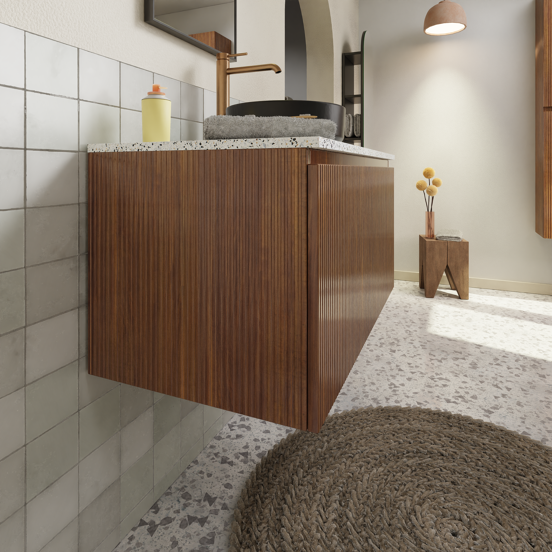 Storke Ribs zwevende wastafelonderkast 95 x 52 cm notenhout 2 lades