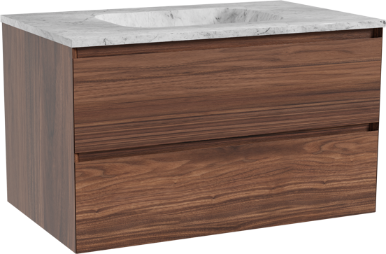 Balmani Mitra meuble salle de bains suspendu 90 x 55 cm noyer avec Tablo Arcato plan simple en marbre carrara