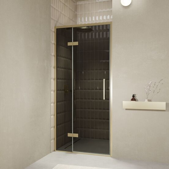Balmani Senses Design douche draaideur links 100 cm x 210 cm Rookglas, Brushed Champagne Gold profielen, met coating
