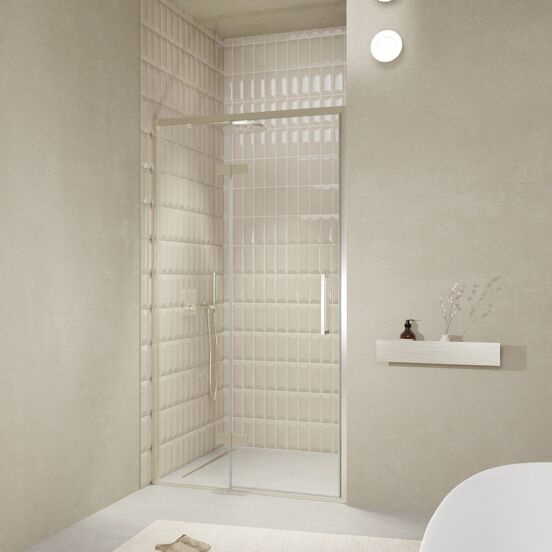 Balmani Senses Design douche draaideur links 120 cm x 210 cm Helder glas, Brushed CoolMetal profielen, met coating