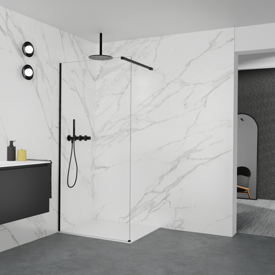 Balmani Modular douche à l'italienne: 100 x 200 cm, Verre transparent, Profil Noir mat