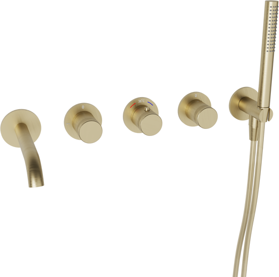 Blaufoss Pavilion Unterputz-Badewannenarmatur: Brushed Champagne Gold, inkl. Handbrauseset und Einbauelement