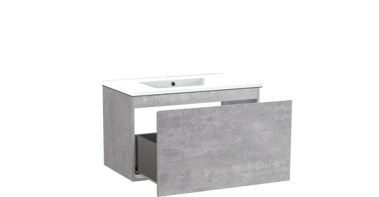 Linie Lado hängendes Möbelstück Set: 80 x 46 cm, Beton dunkelgrau, mit Vano Einzelwaschtisch, Marmorkomposit Weiß glänzend