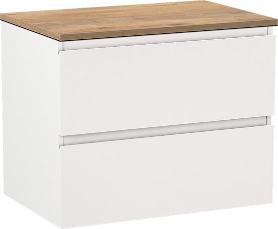 Linie Lado hängendes Möbelstück Set: 70 x 46 cm, Weiß matt, mit Lado Einzel Waschtischplatte, Melamin Naturbelassene Eiche