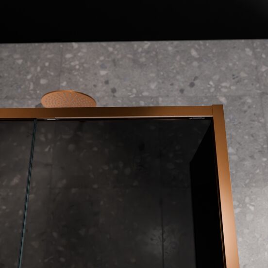 Balmani Senses Design douchehoek met linkse schuifdeur en vaste zijwand, 160 x 90 cm, Rookglas, Brushed Rosegold profielen, met coating