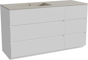 Storke Edge meuble salle de bains à poser 140 x 52 cm blanc mat avec Diva plan vasque asymétrique à gauche en top solid soie grise