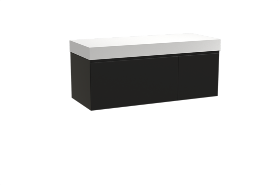 Balmani Idra meuble salle de bains suspendu 135 x 55 cm noir mat avec Dominus tablette simple ou double en solid surface blanc mat