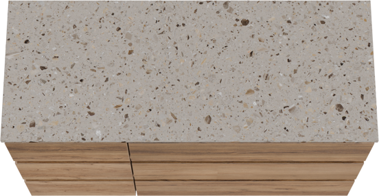 Balmani Lucida staand badkamermeubel 135 x 55 cm teak met Stretto enkel of dubbel tablet in terrazzo greige terrazzo