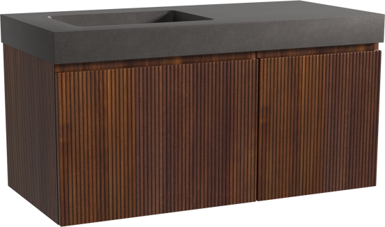 Storke Ribs hängendes Möbelstück Set: 110 x 52 cm, Nussbaum, mit Scuro High Waschtisch links, Quarz, Schwarz matt, Vertikale symmetrische gerade Rippe