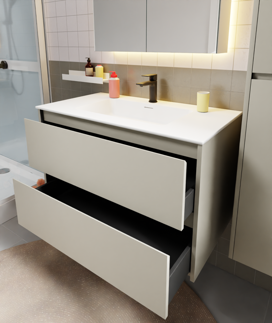 Storke Seda meuble sous-lavabo suspendu 95 x 52 cm soie grise 2 tiroirs