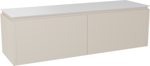 Balmani Eclips meuble salle de bains suspendu 180 x 55 cm Sandbeige avec Eclips tablette simple ou double en Solid Surface blanc mat