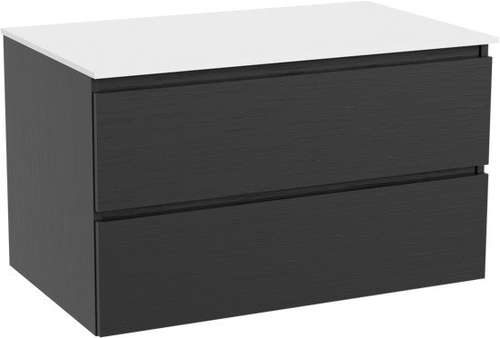 Balmani Lucida zwevend badkamermeubel 90 x 55 cm zwarte eik met Stretto enkel tablet in solid surface mat wit