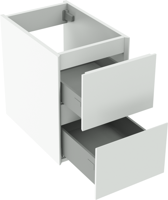 Storke Edge hängender Waschbeckenunterschrank: 35 x 52 cm, Weiß matt, 2 Schubladen