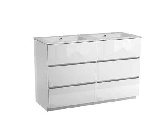 Storke Edge staand badmeubel 130 x 52 cm hoogglans wit met Diva dubbele wastafel in composietmarmer hoogglans wit